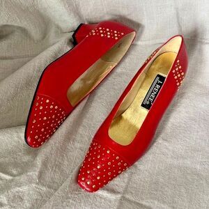 vtg 80s J Renee shoes red pumps gold stud‎ loafer heels comfort classic shoes 7M